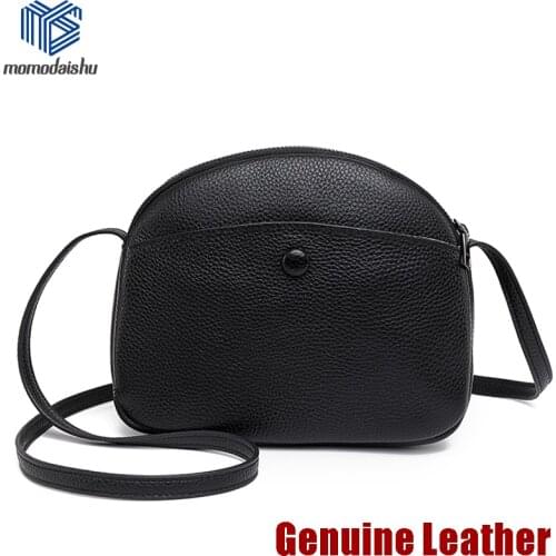 100% Genuine Leather Womens Small Messenger Handbag Shell Crossbody Bags Female Solid Color Semicircle High Quality Shouder Bag