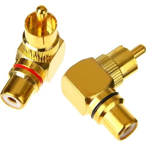2pc Gold Plated RCA 90 Degree Right Angle Sockets Adapter High Quality Copper RCA Male to Female Plug Antenna Connector