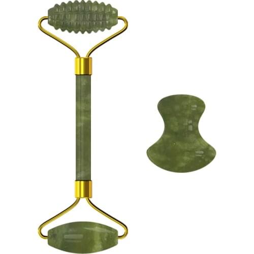 2 in 1 Natural Jade Face Roller Mushroom Scraping Set Facial Care Massager Body Massage Roller Guasha Kit Skin Care Massage Tool