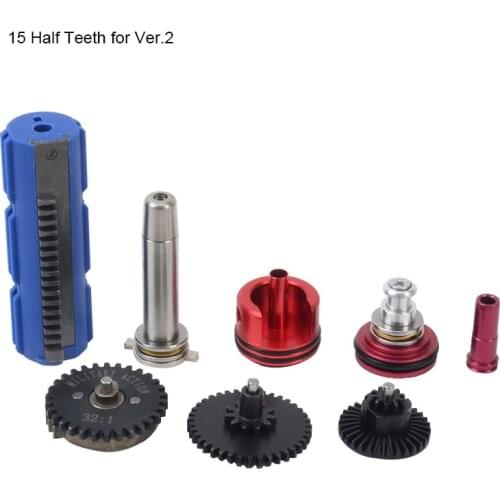 32:1 High Speed Gear 15 Half Teeth Piston Cylinder Piston Head Spring Guide Nozzle Tune-Up Set for M4/AK for Ver.2/3 Airsoft AEG