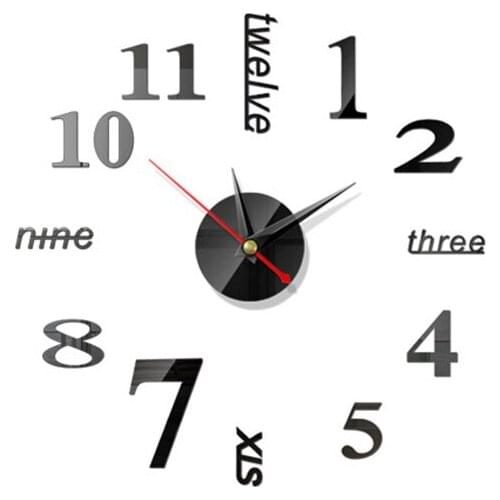 40x40cm DIY 3D Three-dimensional Wall Sticker Wall Clock Acrylic Mirror Roman Numeral Surface Luxury Art Red Black Silver Gold