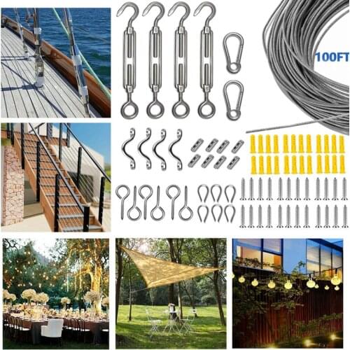 79Pcs Heavy Duty Stainless Steel Wire Rope Kit Turnbuckle Wire Tensioner for Sun Shade Tent Installation Hanging Outdoor Lights
