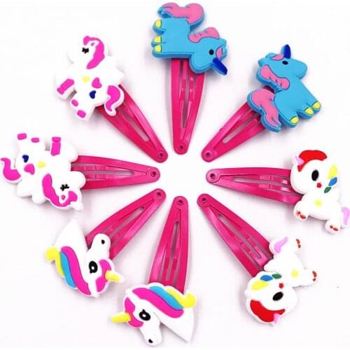 8Pcs Cute Cartoon Unicorn Hores Rainbow Hairpins Girls Children Hair Accessories Kids Hair Clip Barrettes Headwear Hair Bows