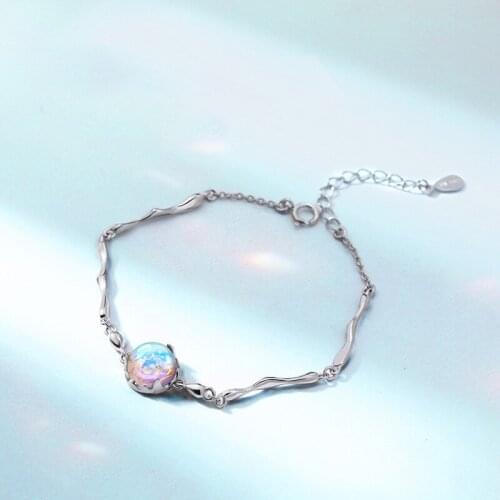 Prevent allergy 925 Sterling Silver Opal Round Bead Charm Bracelet Elegant Women Fashion Jewelry Accessories Браслет A204