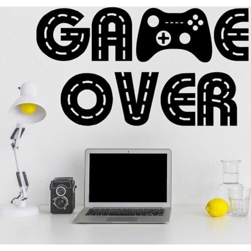 Large Game Over Joysticks Wall Sticker Teen Room Playroom Gamepad Controller Gamer Xbox Ps Wall Decal Kids Room Vinyl Decor