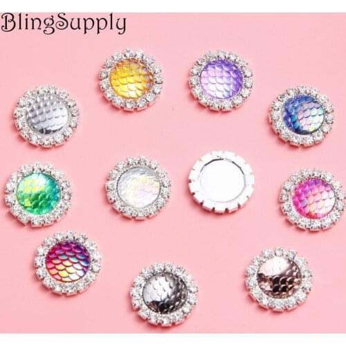 BTN-5720 18mm 50PCS decorative bling AB fish scale mermaid crystal rhinestone buttons flat back embellishment can mix colors