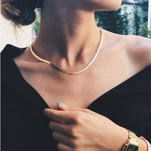 2021 Trendy Minimalist Choker Necklace 4MM Snake Chain Men & Women Couple Jewelry Gold Blade Chain Necklace