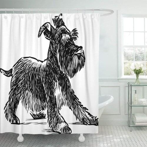 Dog Schnauzer Puppy Drawing Silhouette Animal Beard Black Shower Curtain Waterproof Polyester Fabric 60 x 72 Inches with Hooks