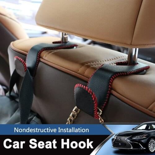 QHCP Car Seat Back Hooks Vehicle Seat Headrest Organize Holder Leather Sewing Metal Hidden 1Pair For Bag Purse Grocery Universal