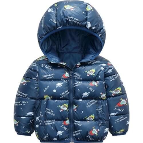 Cartoon Winter Baby Kid Jackets Dinosaur Thicken Down Cotton Boys Jackets Toddler Girls Coats Children Hooded Outerwear for 2-6Y