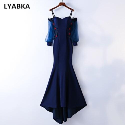 2019 Evening Dress Navy Blue Satin Formal Gown Robe de Soiree Sexy Sweetheart Mermaid Evening Dresses Long Vestido De Festa