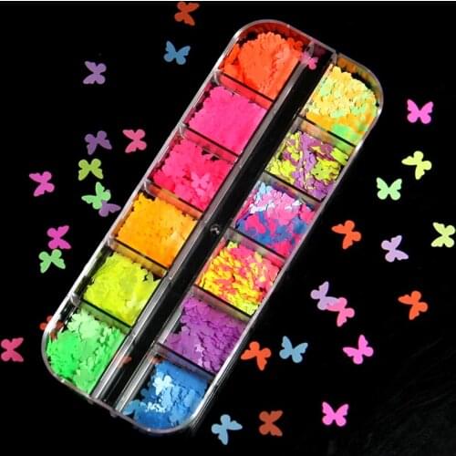 Fluorescence Nail Glitter Flakes Butterfly Shape Neon Sequins 3D Nails Accessories Gel Polish Manicure Nail Art Decorations 5mm