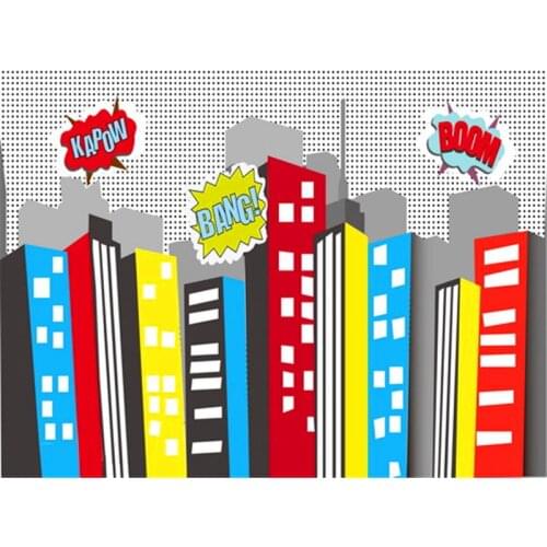 Children photography background 5*7ft bomb city children birthday backdrops high building with cool cloud photography background