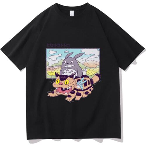 Cute Cartoons My Neighbor Totoro Graphics Tshirt Style Summer Black Clothes Harajuku Print Tee Women Oversized Loose T-shirt Man