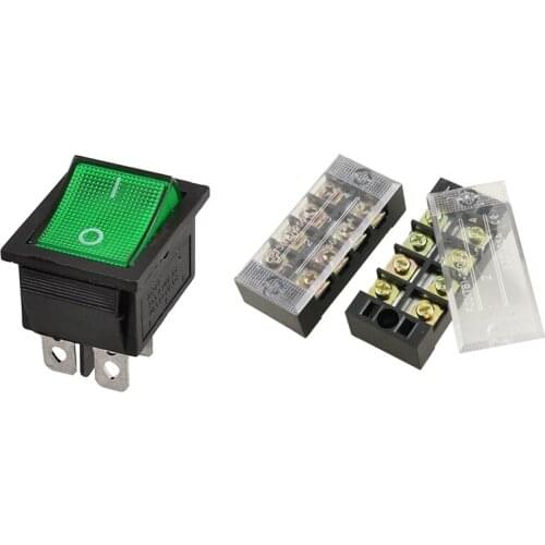 2 Pcs 25A 4 Position Wire Connector Barrier Terminal Block & 1 Pcs KCD4 DPST ON-OFF 4 Pin Terminals Rocker Boat Switch