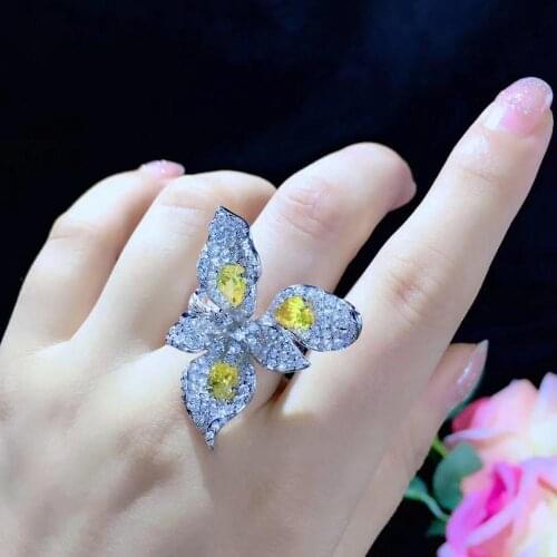 Cocktail romantic 925 sterling silver with cubic zircon flower ring fine women jewelry free shipping