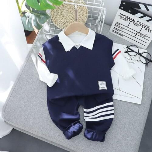 2021 Baby Boys Spring Autumn Clothing Sets Toddler Girls Fashion Striped 3-pieces Set Infant Vest+T-shirt+pants Kids Clothes