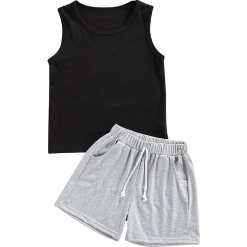 0-6Y Summer Casual Kids Girls Boys Clothes Sets 2pcs Solid Sleeveless Pullover Vest Tops Elastic Shorts