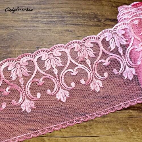 1 Meter 12.5 cm wide Heart Clothes Accessories Dark Pink Lace Trim Tulle Embroidered Mesh Lace Trims Sewing Lace Appliques DIY