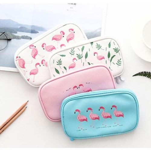 Multifunctional Zipper Stationery Box Pencil Bag Student Pencil Bag Creative Cartoon Flamingo Simple Pen Bag
