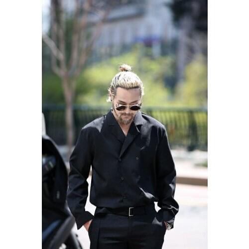 Men Fashions Shirts New Vintage Solid Color Double-breasted Korean Style Loose Long-sleeved Shirt Mens All-match Casual Tops