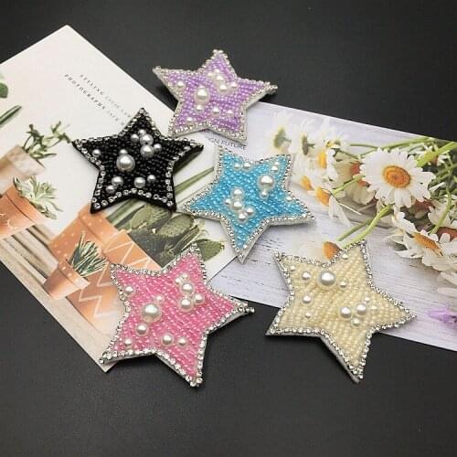 Hand beaded pearl rhinestone pentagram star patch clothing accessories 3D patch stickers diy jewelry