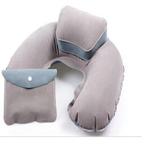 New Portable U Shape Air Inflatable Travel Pillow Support Flocking PVC Neck Pillow for Airplane Travel Office Home Sleep