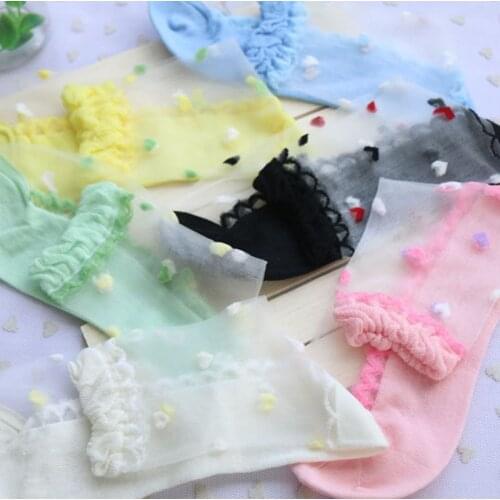 2021 New Woman 5 Pairs/Lot Ladies Brand New Ultra-Thin Transparent Multi-color Crystal Socks Girls Sweet love Heart Silk Meisa