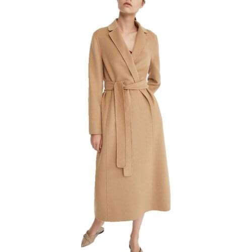 New Women Elegant Winter Wool Blend Coat Overcoat X-Long Woolen Coat Cardigan Loose Plus Size Lady Jacket Belt Solid Outerwear