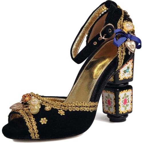 New Summer High-Heeled Sandals Women Retro Ethnic Peep Toe Fashion Sandalias Female Party High Heels Shoes Women Zapatos Mujer