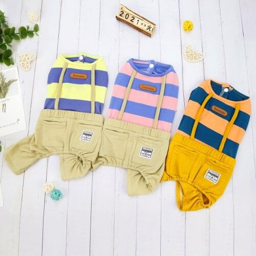 New Dog Cat Jumpsuit Romper Widthly Stripe design Cat Puppy Shirt Pants Spring/Summer Clothes 5 Sizes