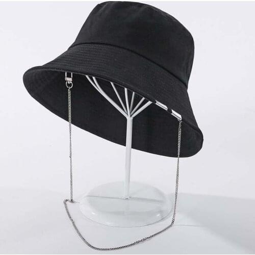INS Fashion Hip Hop Chain Bucket Hat Women Men Summer Hats Cotton Flat Caps Beach Sun Black Visor Fisherman Gorros