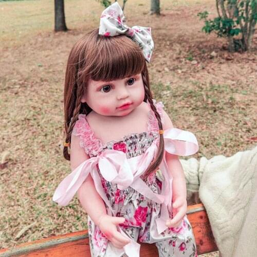 Realistic 56CM Reborn Baby Doll With Plush Toys Full Silicone Body Lifelike Newborn Baby Doll Brown Eyes Bonecas Toys For Kid