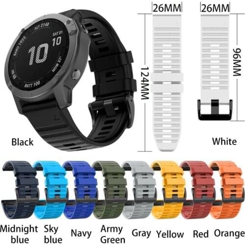 26mm Sports Watch Strap Silicone Wrist Band for Gar-min Fenix6X/5X/5X Plus/3 Kit