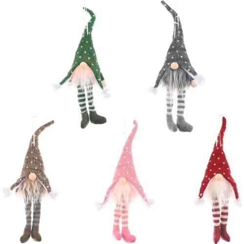 Christmas Swedish Gnome Santa Long Leg Hat Doll Ornaments with LED Light Hanging L4MB