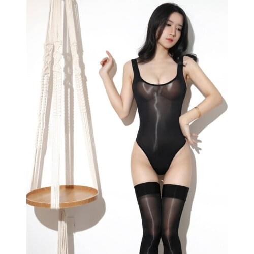 Sexy Women Shiny Smooth High Cut Bodysuit 8D 912 PIN See Through BodyStockings Thong Sheer Backless Leotard Sukumizu Jumpsuit 16