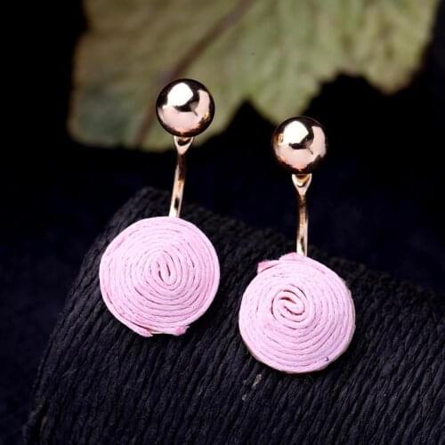 Vintage Gold Color Black White Twine Rope Geometric Round Stud Earrings For Women Gifts Fashion Jewelry Wholesale