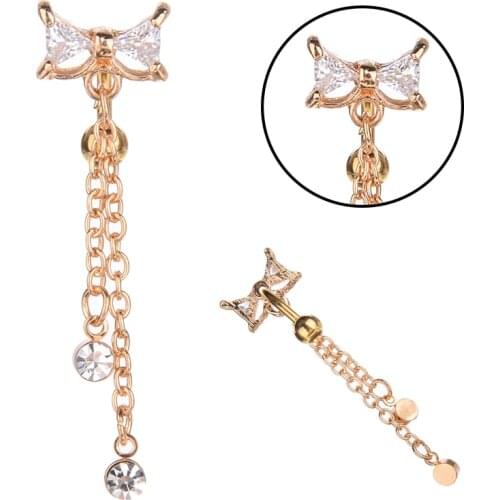 Shellhard button Bowknot Navel ring fashion Stainless Steel Barbell Bar Dangle Navel Belly Rings women body piercing jewelry
