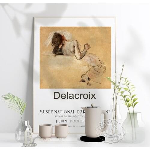 EugeNe Delacroix Musee National D'Art Moderne Exhibition Poster, Crouching Woman 1827 Art Prints, Vintage French Home Wall Decor