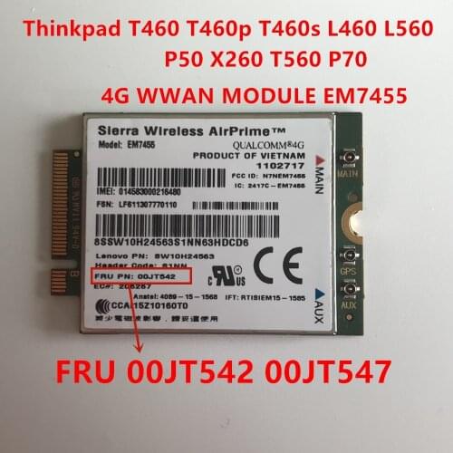 Thinkpad T460 T460p T460s L460 L560 P50 X260 T560 P70 EM7455 Sierra Wireless FDD/TDD LTE 4G WWAN Gobi6000 00JT547 00JT542