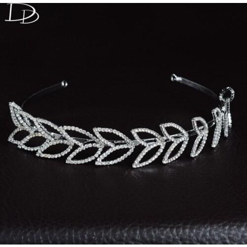 DODO Pageant Shining Austrian Crystal Hair Accessories Silver Color Tiara Simple Leaves Tiara For Lovely Girls Gifts HF056