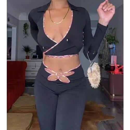 Women Long Sleeve Shirt V Neck Slim Sexy Tee Korean Style Crop Top Y2k T-shirts Tops clothing