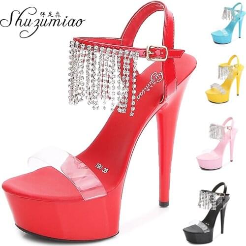 Shuzumiao Women Shoes Stripper Heels Fashion Show Sandals Summer 2020 High Heels 15cm Platform Female Wedding Pole Dance Shoes