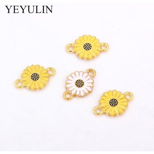 10PCs Enamel White Yellow Flower Charms Connection Oil Drop For Women DIY Jewelry Bracelet Necklace Accessories Wholesale