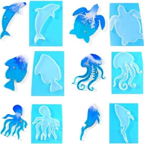 6Pcs Marine Organism Coaster Silicone Resin Molds Sea Turtle Dolphin Fish Octopus Tea Mat Ocean Coaster Molds Kit Tools