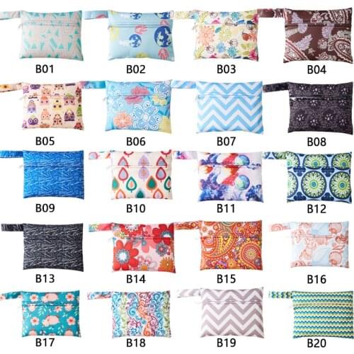 ALINAPPY 5pcs Waterproof PUL Mini Wet Bag For Menstrual Pads, Cloth Sanitary Pads Bag With Snap Handle, Printed Diaper Bag 14*18