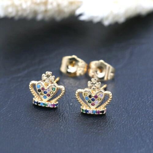BPPCCR Trendy Copper Micro Zircon Crown Earrings For Women Gold Stud Earrings Vintage Earrings Party Gifts Jewelry Aretes Huggie