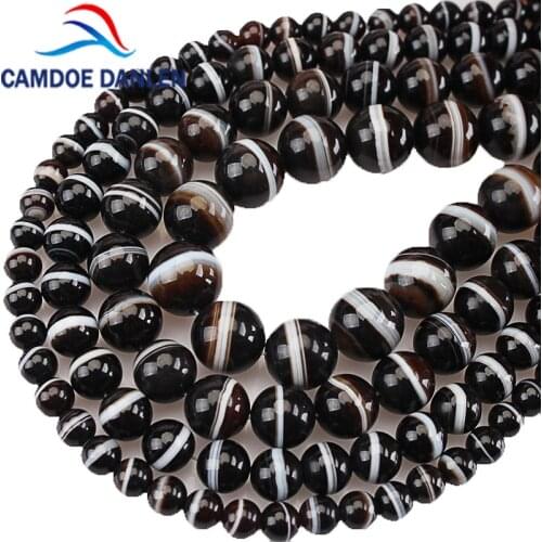 Natural Stone Black Agates Top Grade Dzi Beads Round Loose Beads 6 8 10 12mm For Necklace Bracelet Making