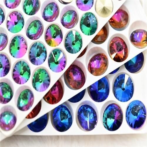 Rivoli Beads Craft purple green violet colorGlass Crystal Pointback jewels home Decoration 14mm 12mm