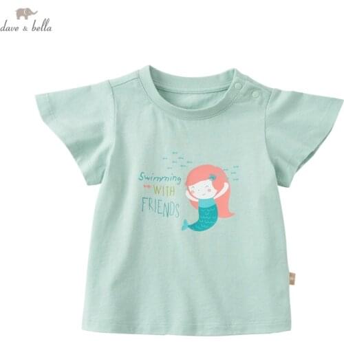 DBM18126 dave bella summer baby girls cute cartoon letter print T-shirt children tops girl kids fashion tees